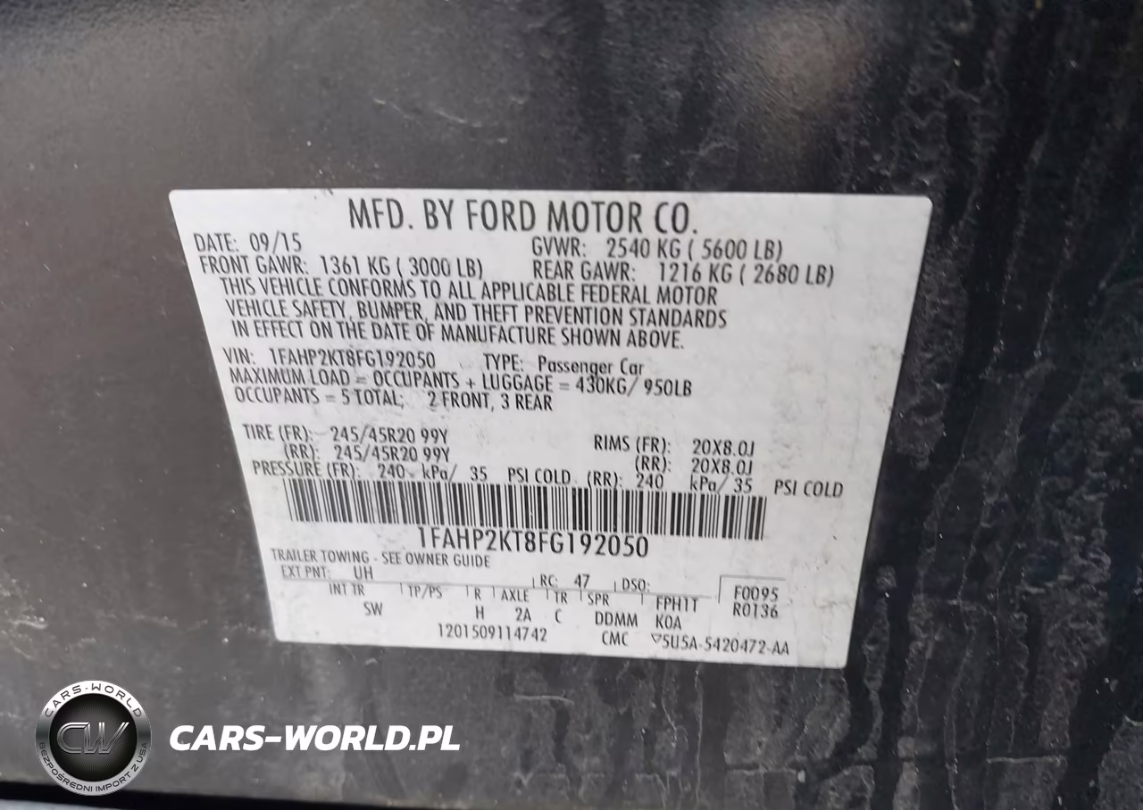 2015 Ford Taurus Sho VIN:1FAHP2KT8FG192050 - 9