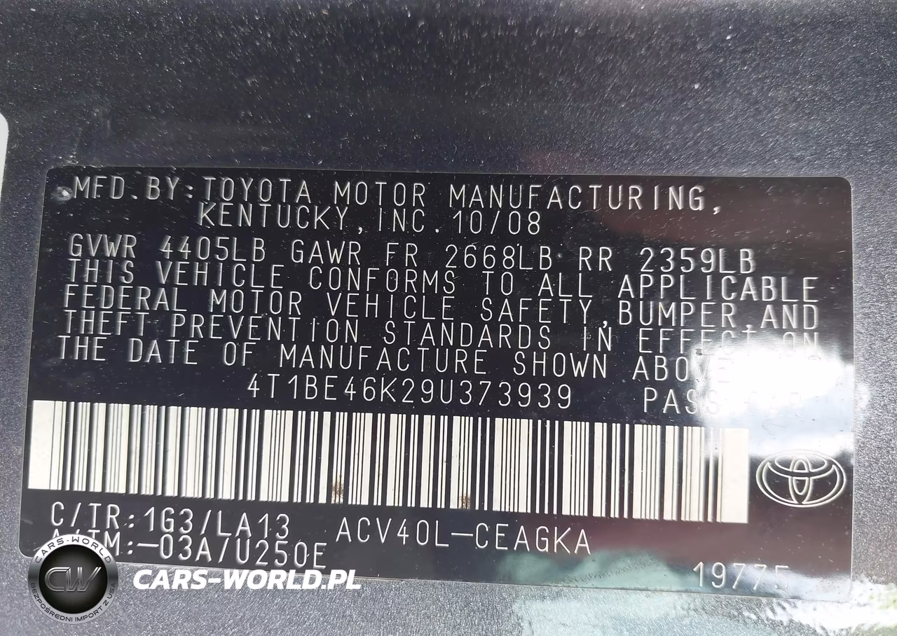 2009 Toyota Camry Xle VIN:4T1BE46K29U373939 - 9