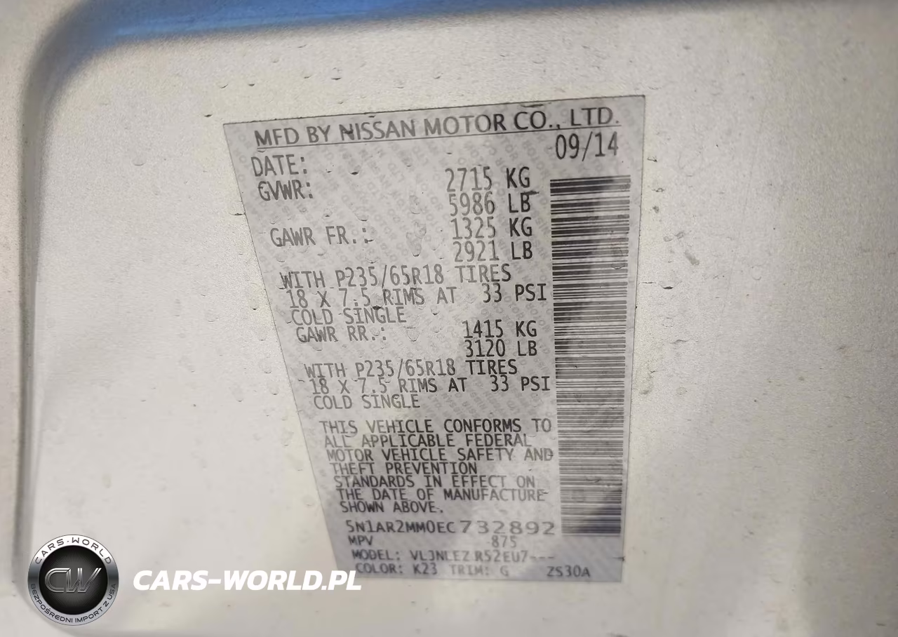 2014 Nissan Pathfinder Sv VIN:5N1AR2MM0EC732892 - 9