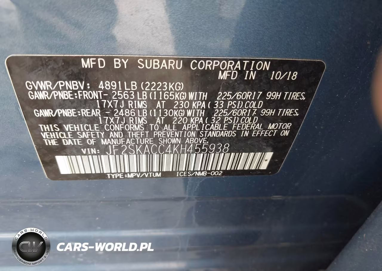 2019 Subaru Forester VIN:JF2SKACC4KH455938 - 9