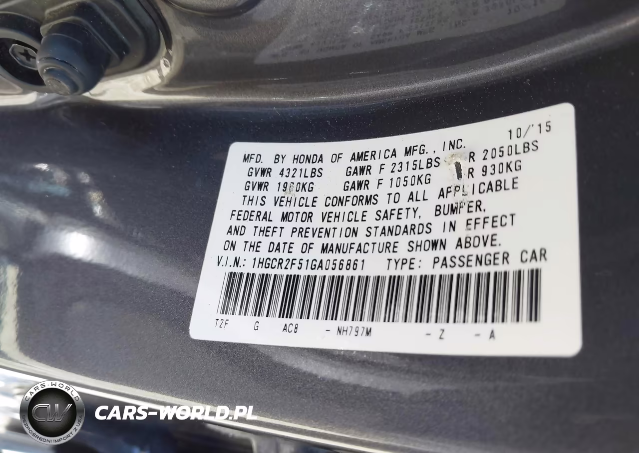 2016 Honda Accord Sport VIN:1HGCR2F51GA056861 - 9