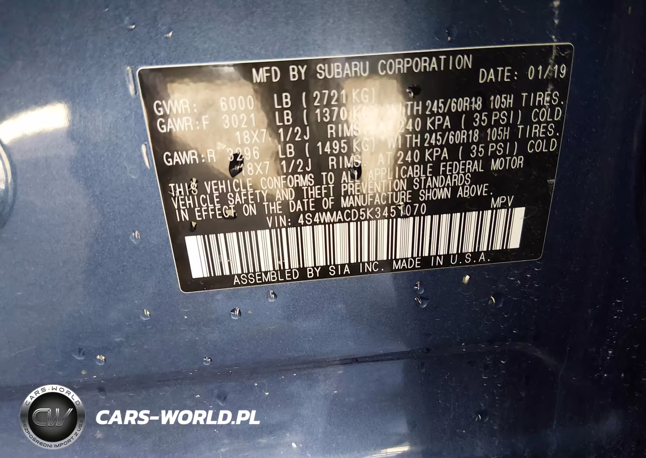 2019 Subaru Ascent Premium VIN:4S4WMACD5K3451070 - 9