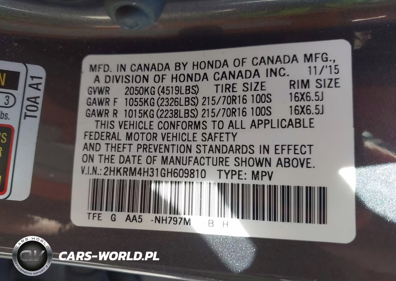 2016 Honda Cr-V Lx VIN:2HKRM4H31GH609810 - 9