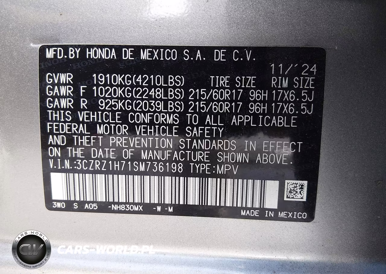 2025 Honda Hr-V 2Wd Ex-L VIN:3CZRZ1H71SM736198 - 9