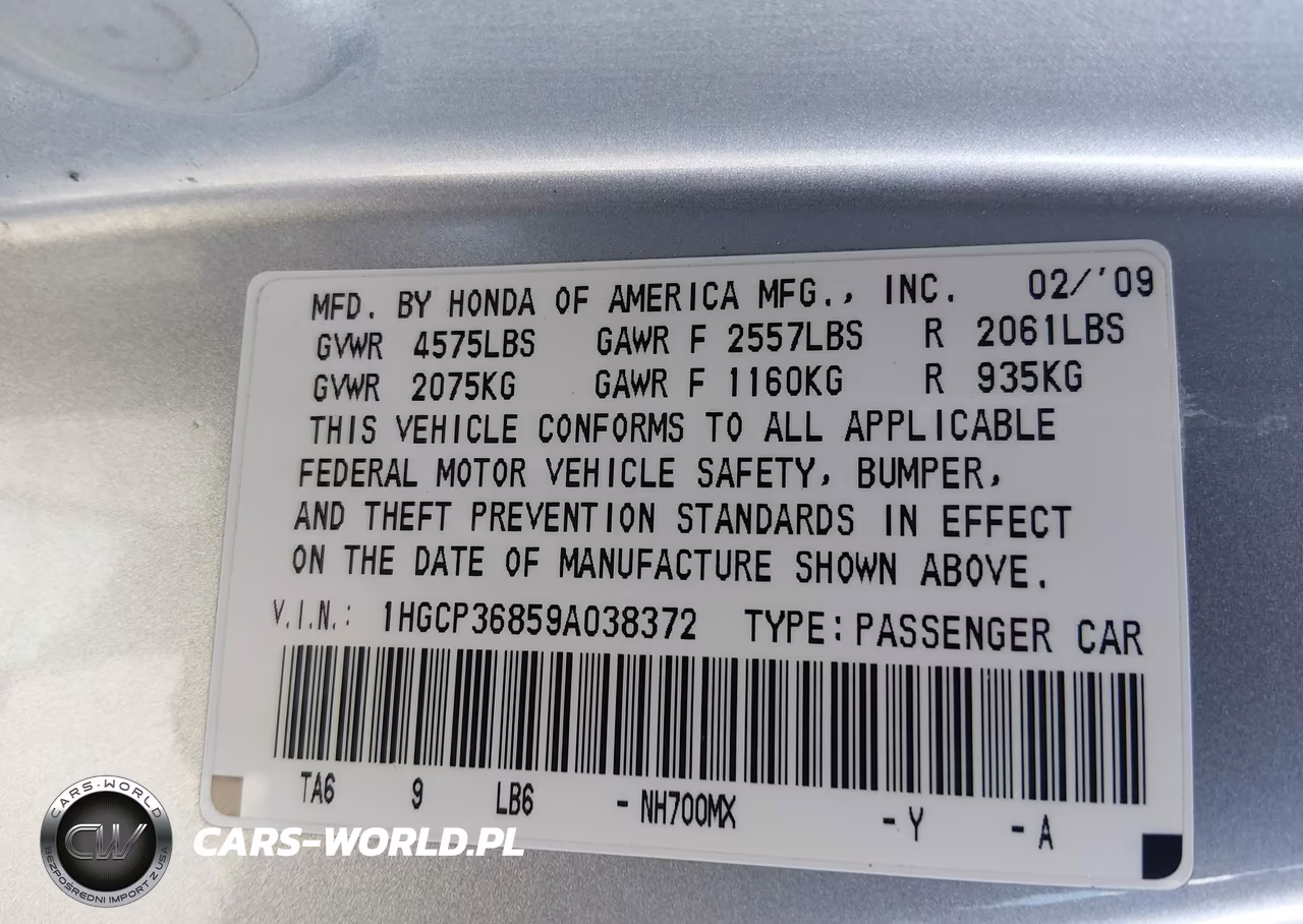 2009 Honda Accord 3.5 Ex-L VIN:1HGCP36859A038372 - 9
