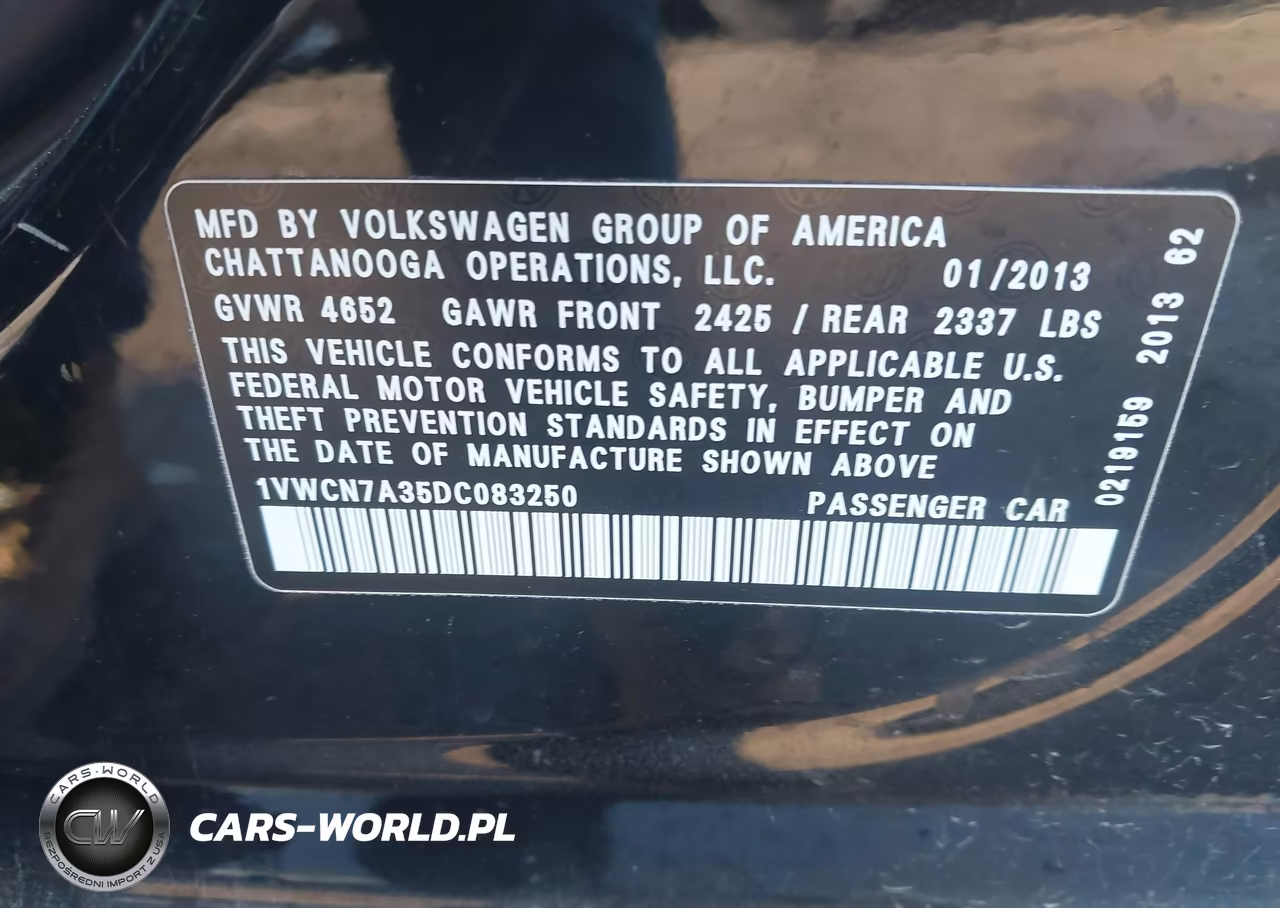2013 Volkswagen Passat 2.0L Tdi Sel Premium VIN:1VWCN7A35DC083250 - 9