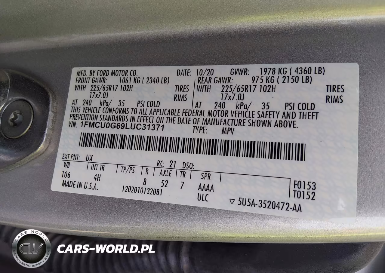 2020 Ford Escape Se VIN:1FMCU0G69LUC31371 - 9