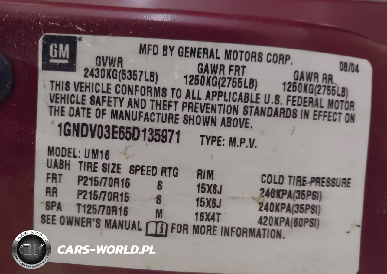 2005 Chevrolet Venture Plus VIN:1GNDV03E65D135971 - 9