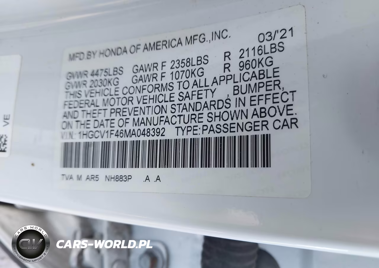 2021 Honda Accord Sport Special Edition VIN:1HGCV1F46MA048392 - 9