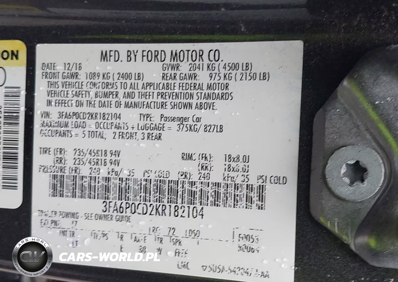 2019 Ford Fusion Sel VIN:3FA6P0CD2KR182104 - 9