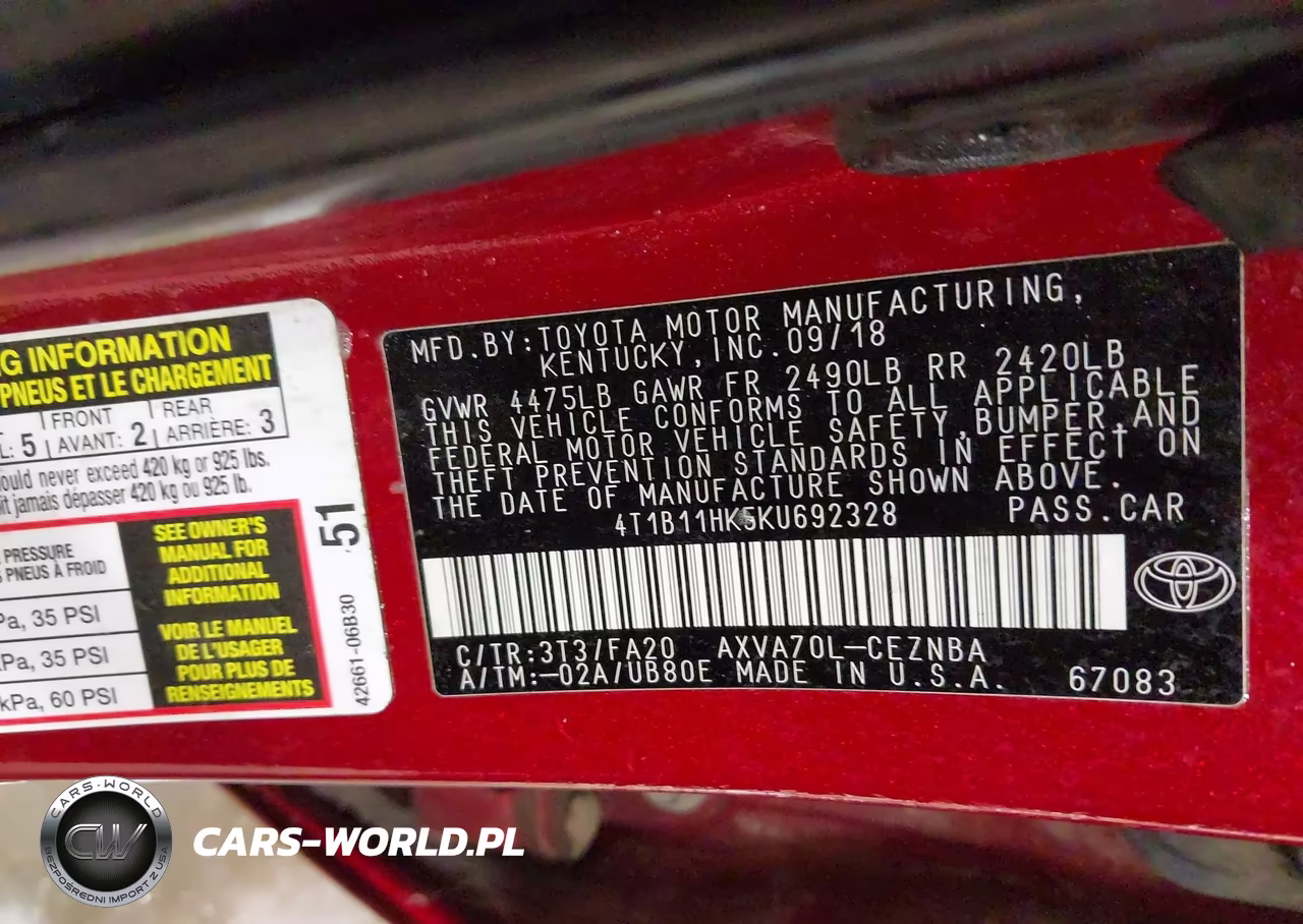 2019 Toyota Camry Le VIN:4T1B11HK5KU692328 - 9