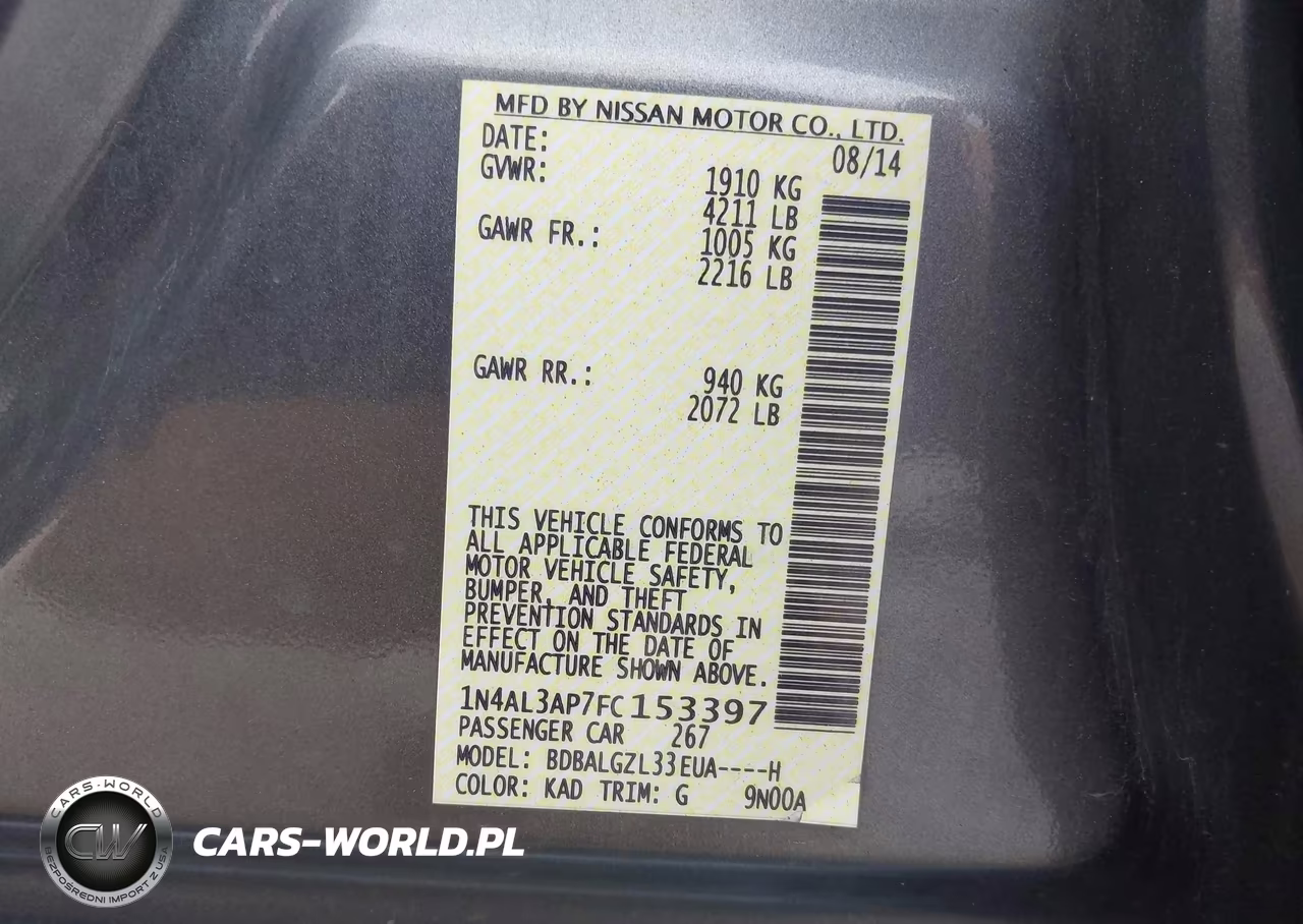 2015 Nissan Altima 2.5 S VIN:1N4AL3AP7FC153397 - 9