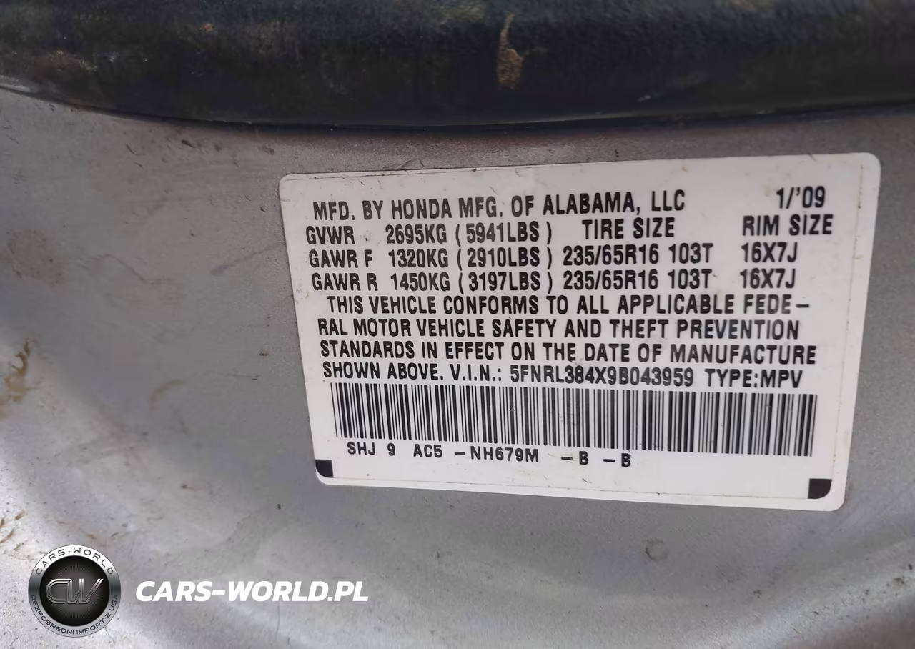 2009 Honda Odyssey Ex VIN:5FNRL384X9B043959 - 9