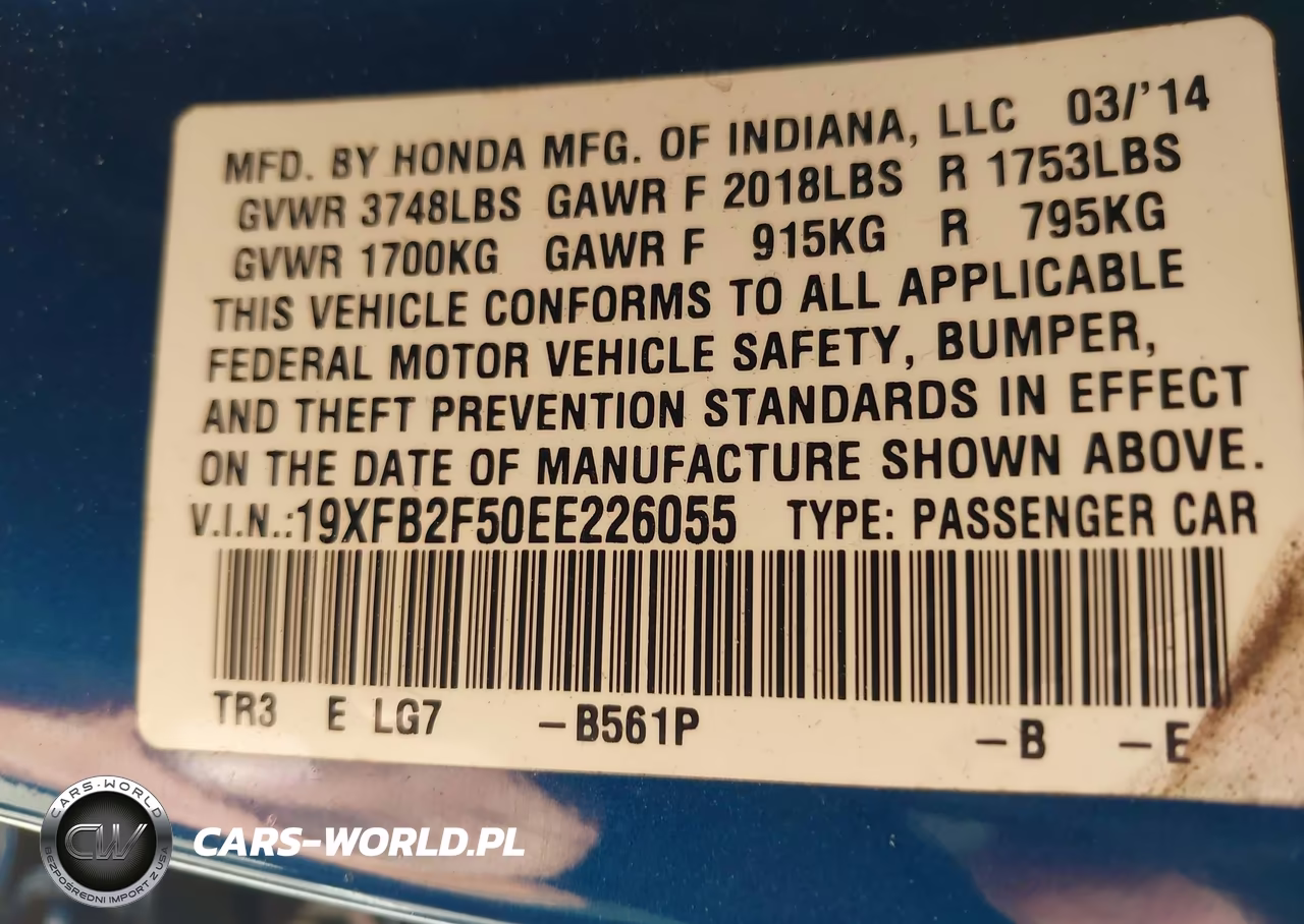 2014 Honda Civic Lx VIN:19XFB2F50EE226055 - 9