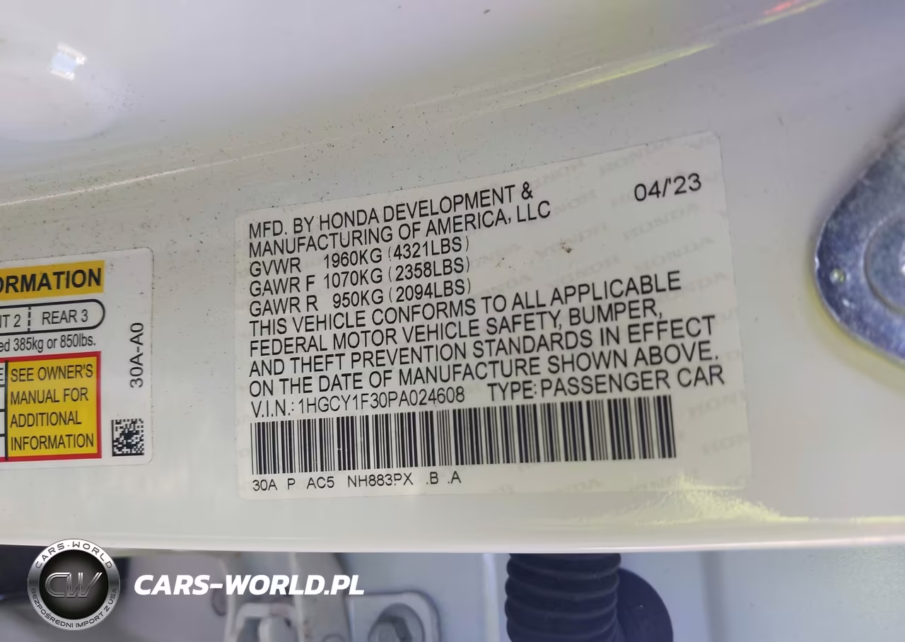 2023 Honda Accord Ex VIN:1HGCY1F30PA024608 - 9