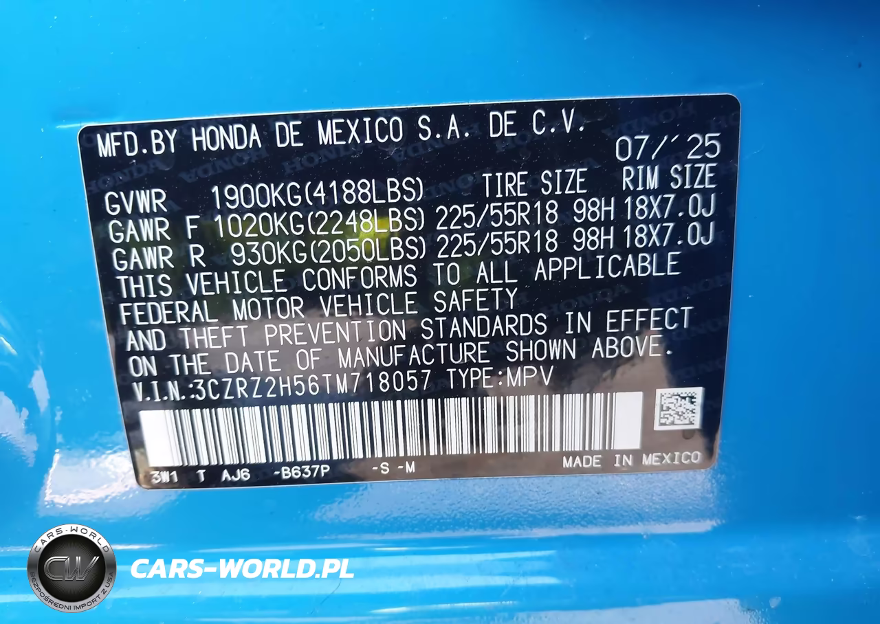 2026 Honda Hr-V Awd Sport VIN:3CZRZ2H56TM718057 - 9
