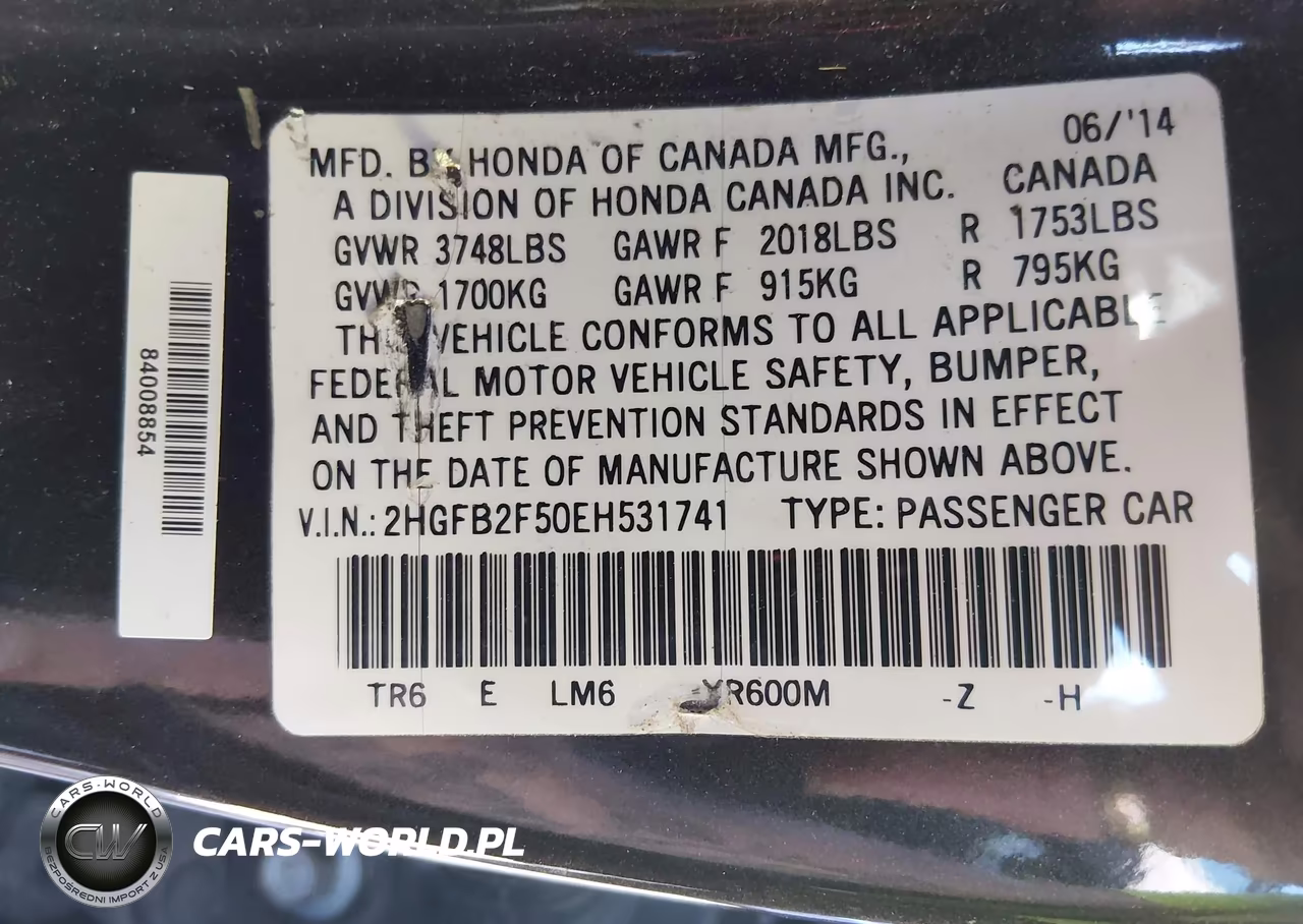 2014 Honda Civic Lx VIN:2HGFB2F50EH531741 - 9