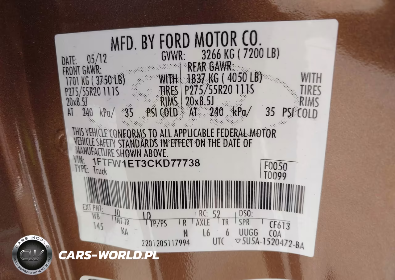 2012 Ford F-150 King Ranch VIN:1FTFW1ET3CKD77738 - 9