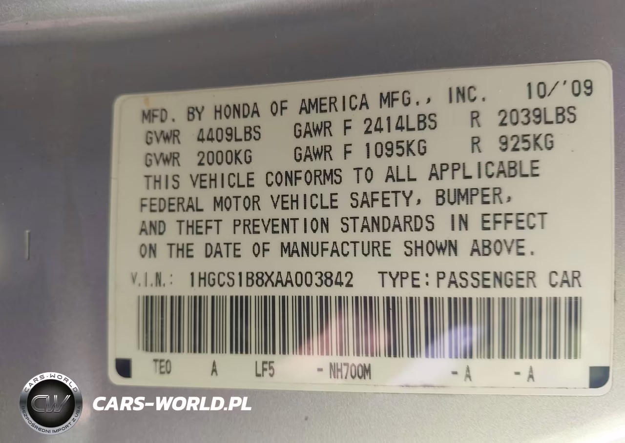 2010 Honda Accord 2.4 Ex-L VIN:1HGCS1B8XAA003842 - 9