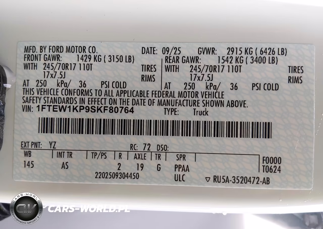 2025 Ford F-150 Xl VIN:1FTEW1KP9SKF80764 - 9