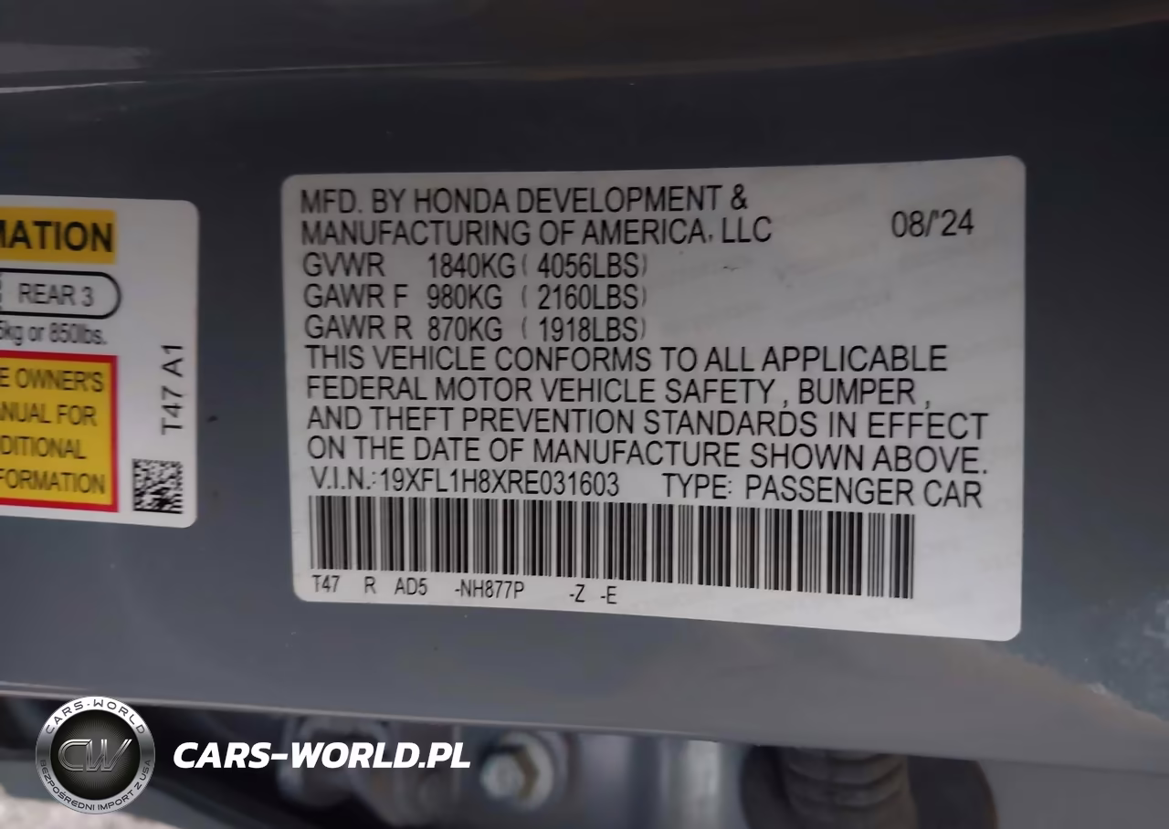 2024 Honda Civic Sport Touring VIN:19XFL1H8XRE031603 - 9