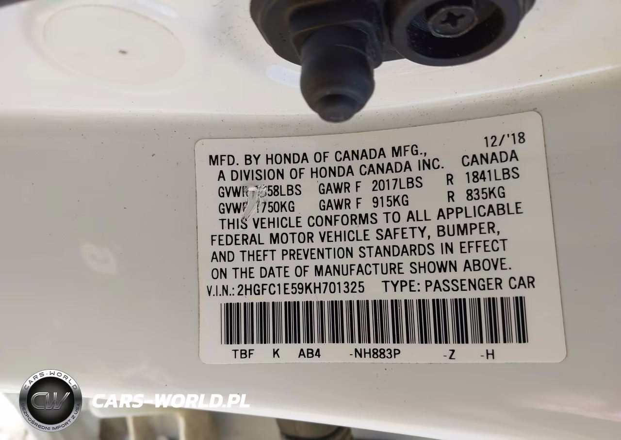 2019 Honda Civic Si VIN:2HGFC1E59KH701325 - 9