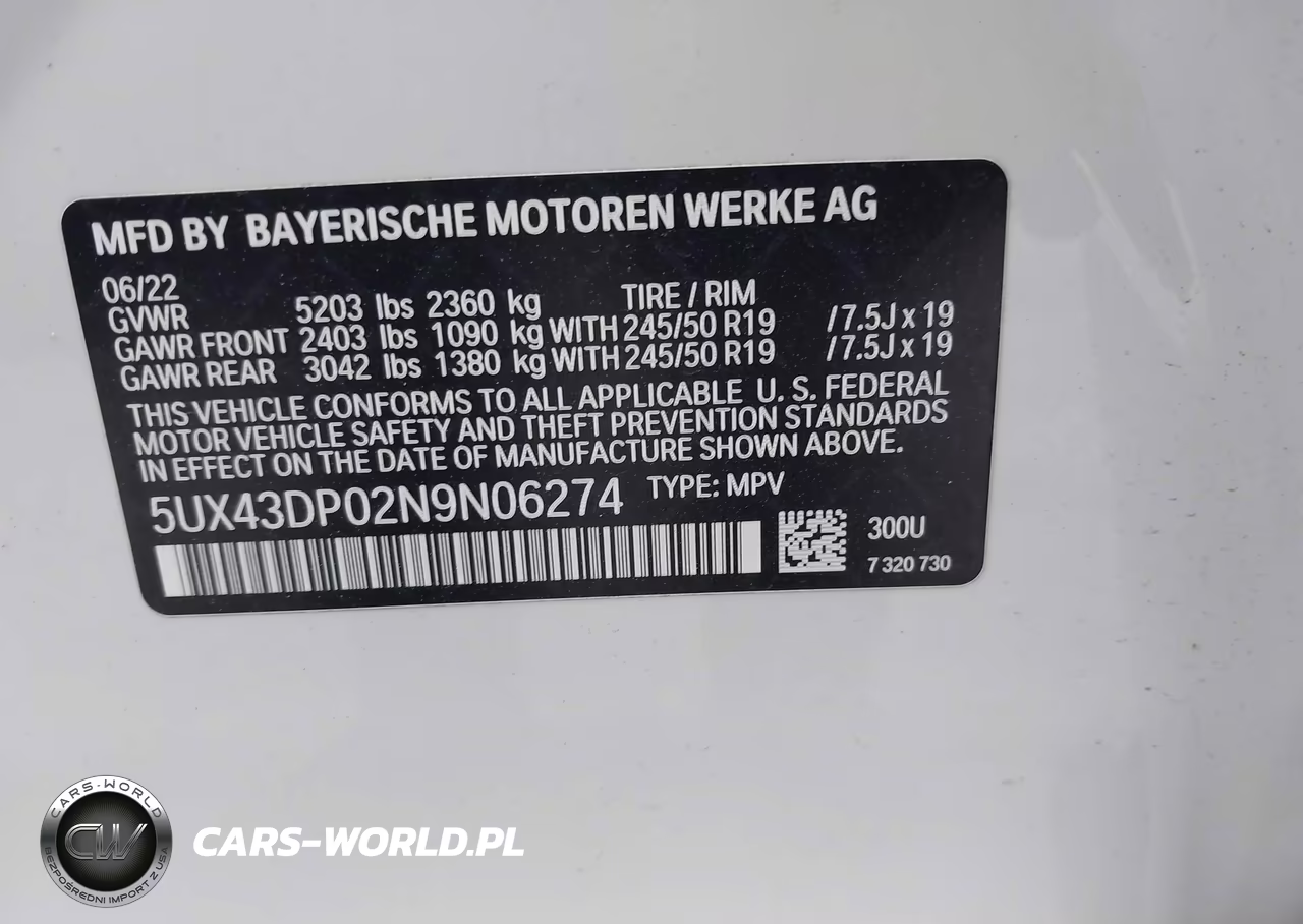 2022 BMW X3 Sdrive30I VIN:5UX43DP02N9N06274 - 9