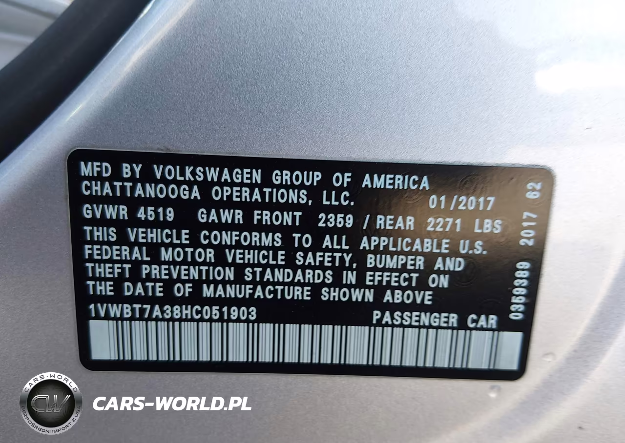 2017 Volkswagen Passat 1.8T Se VIN:1VWBT7A38HC051903 - 9