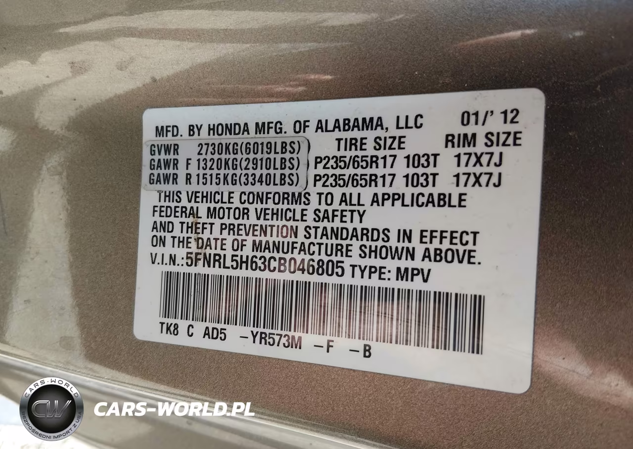 2012 Honda Odyssey Ex-L VIN:5FNRL5H63CB046805 - 9