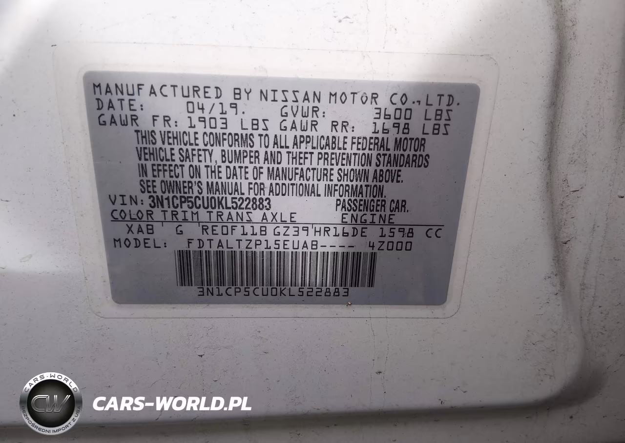 2019 Nissan Kicks Sr VIN:3N1CP5CU0KL522883 - 9