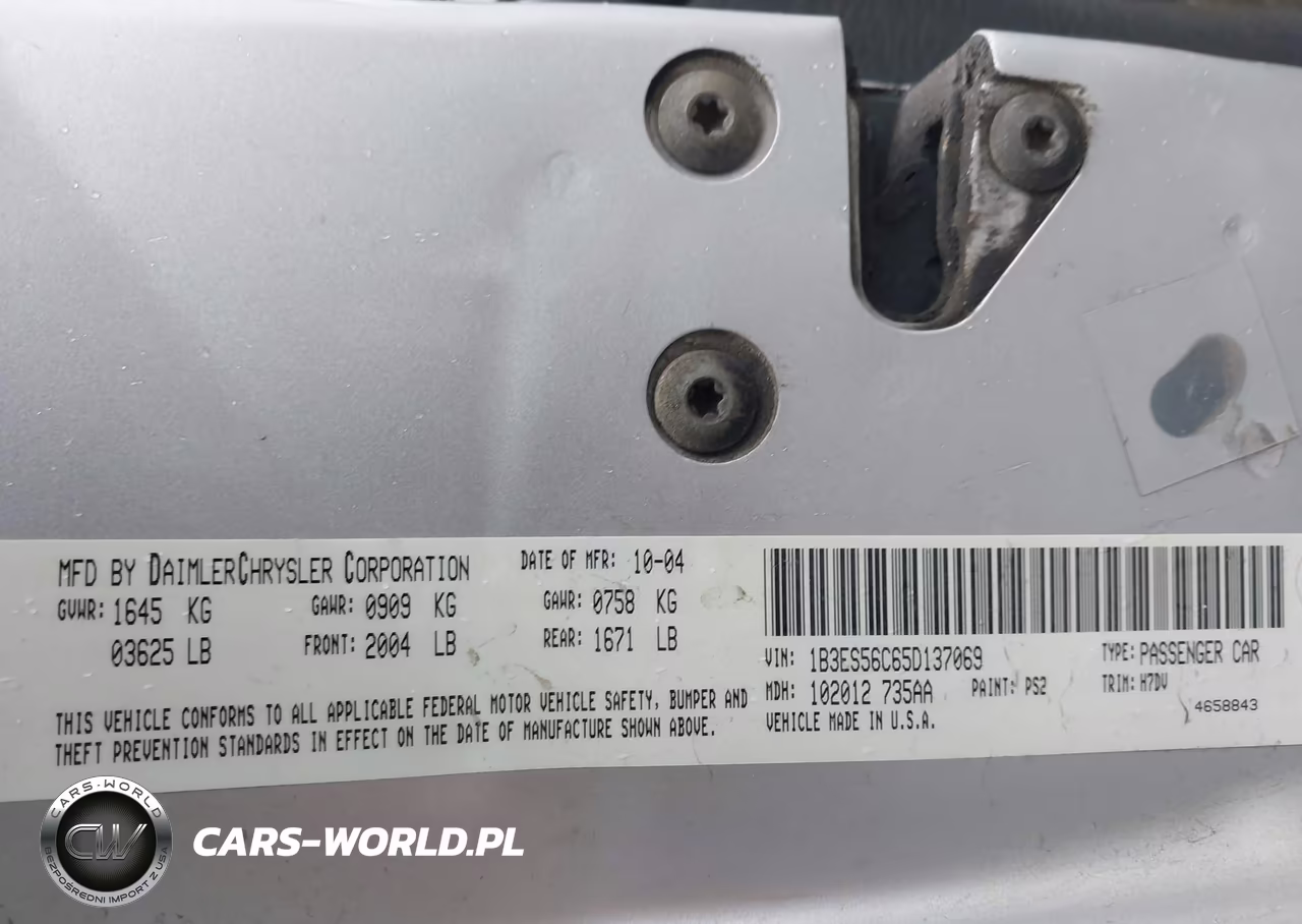 2005 Dodge Neon Sxt VIN:1B3ES56C65D137069 - 9