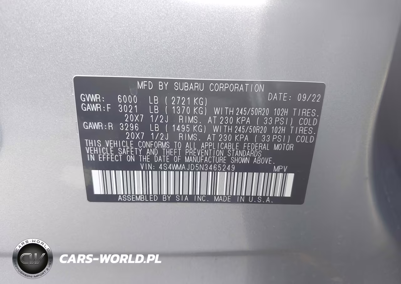 2022 Subaru Ascent Onyx Edition VIN:4S4WMAJD5N3465249 - 9