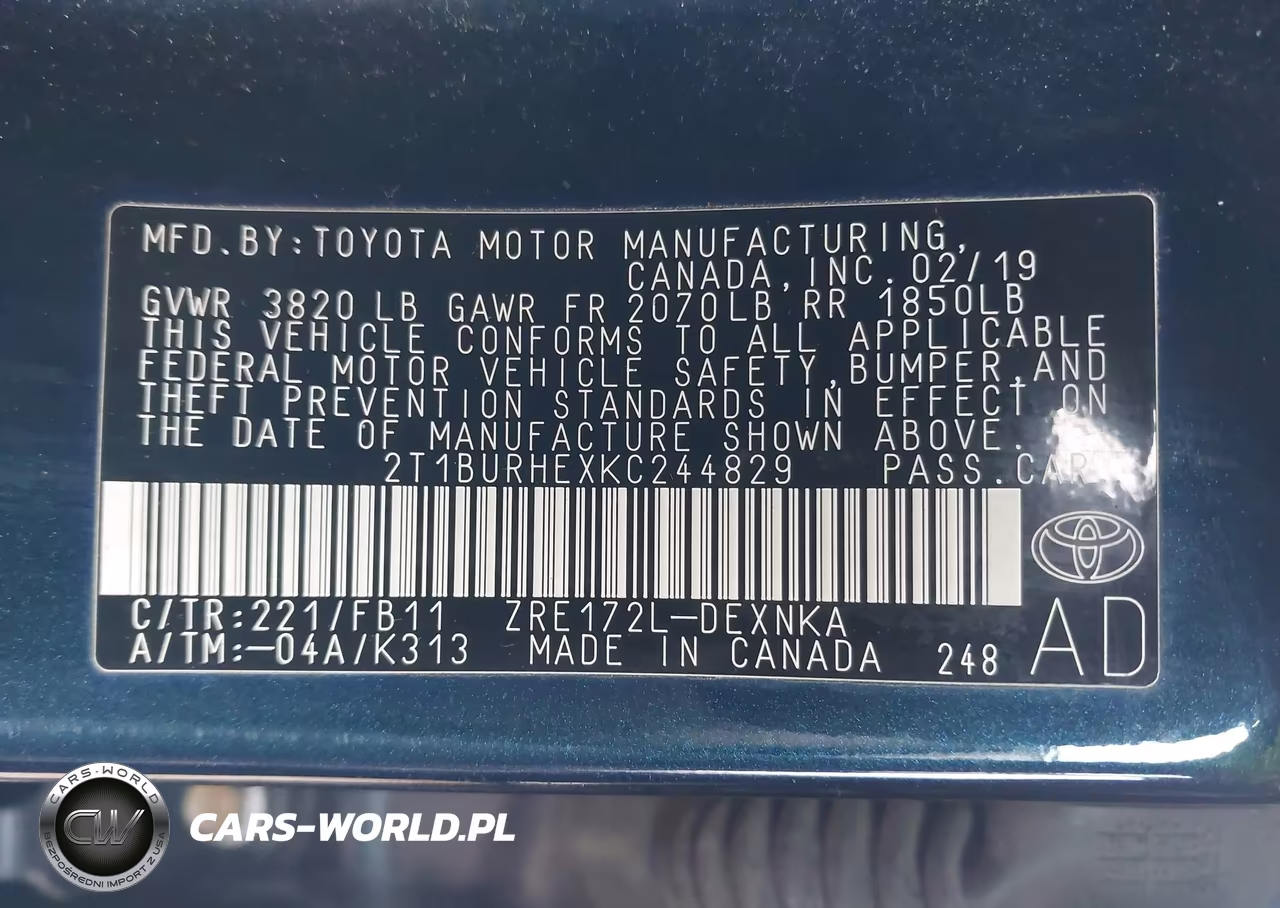 2019 Toyota Corolla Le VIN:2T1BURHEXKC244829 - 9