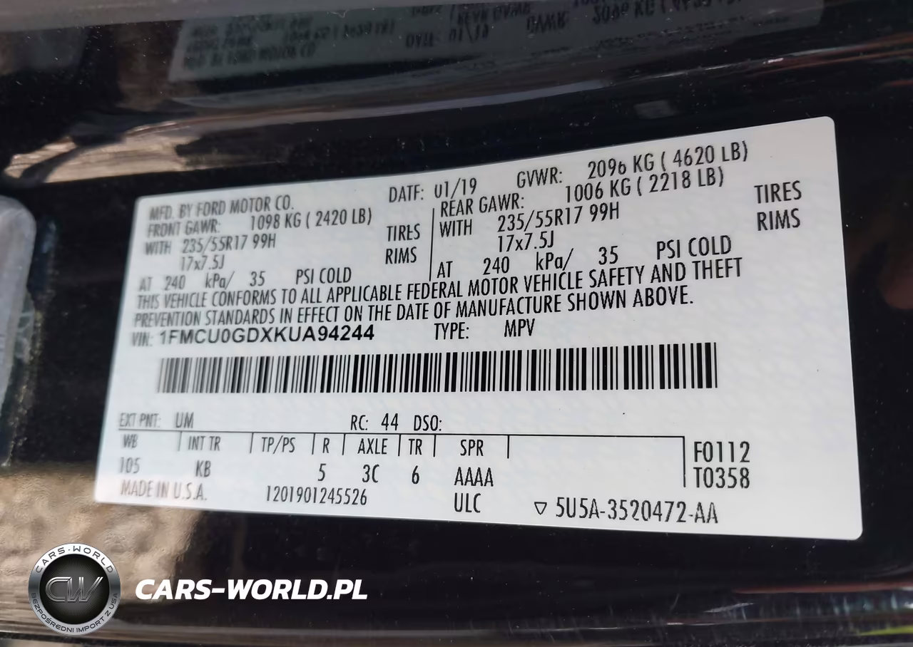 2019 Ford Escape Se VIN:1FMCU0GDXKUA94244 - 9