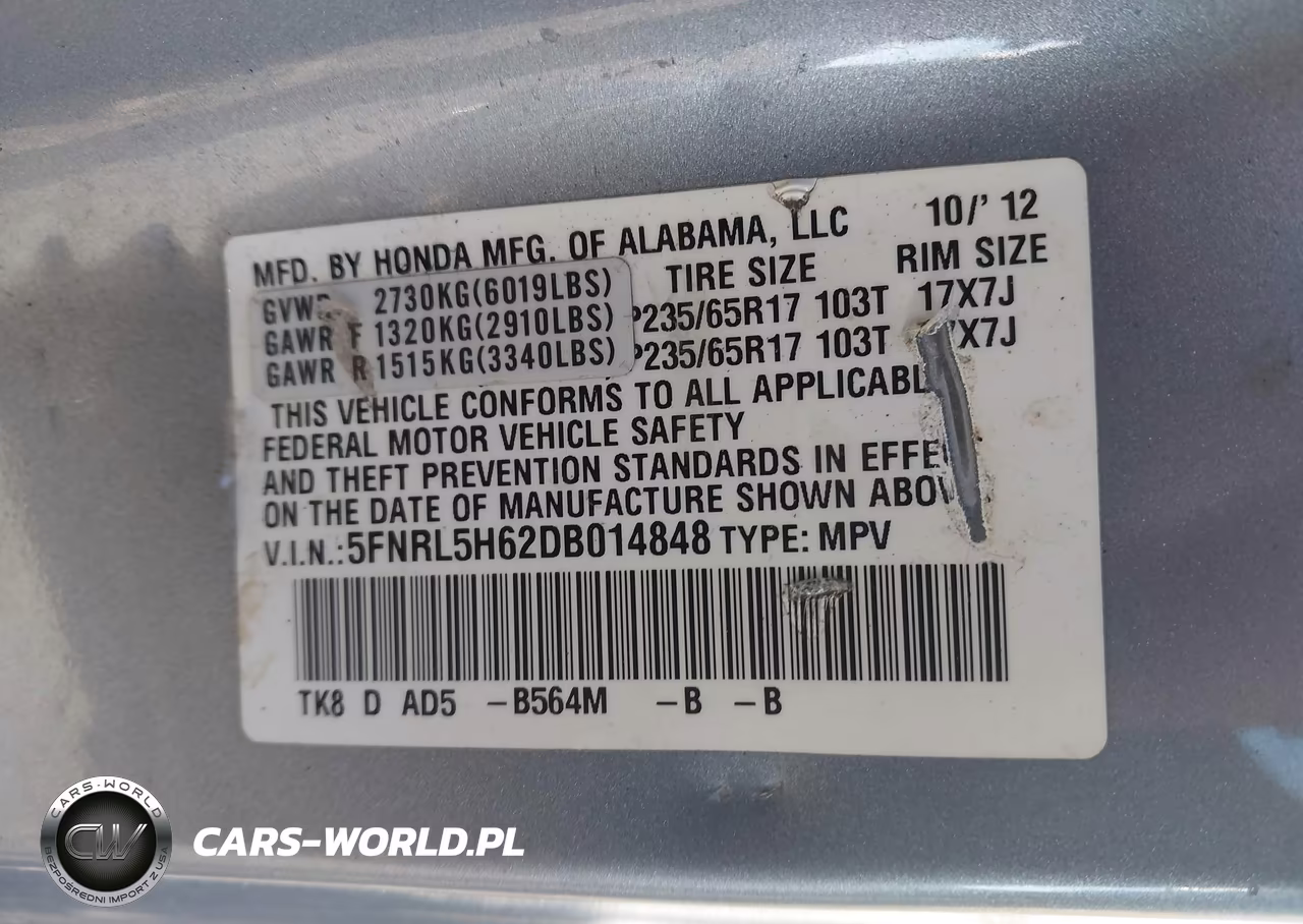 2013 Honda Odyssey Ex-L VIN:5FNRL5H62DB014848 - 9