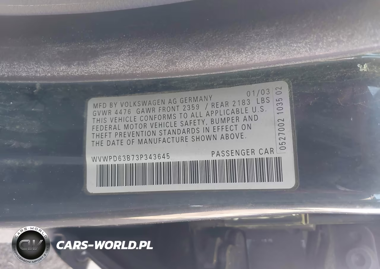 2003 Volkswagen Passat Gls VIN:WVWPD63B73P343645 - 9