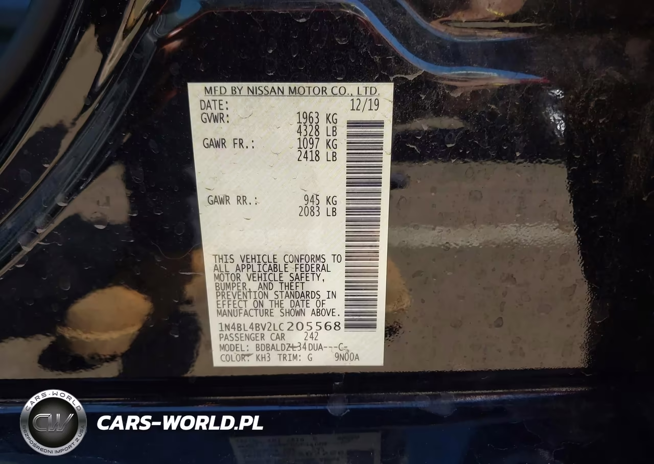 2020 Nissan Altima S Fwd VIN:1N4BL4BV2LC205568 - 9