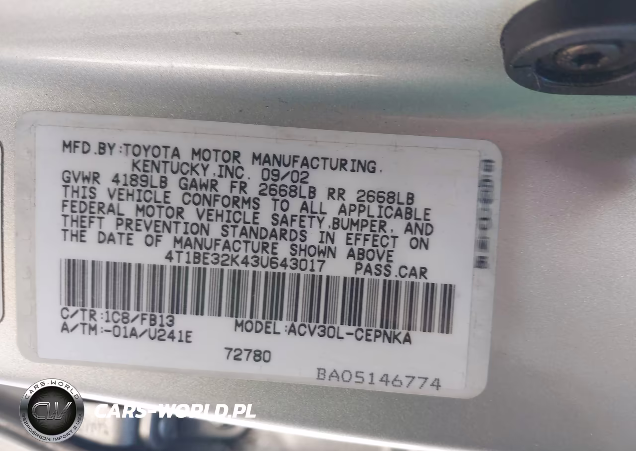 2003 Toyota Camry Le VIN:4T1BE32K43U643017 - 9
