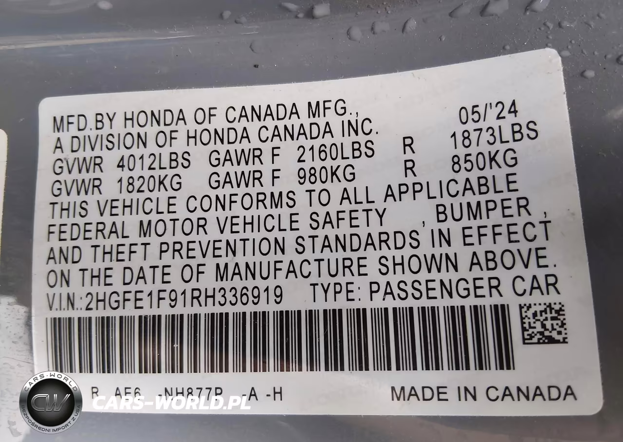 2024 Honda Civic Touring VIN:2HGFE1F91RH336919 - 9
