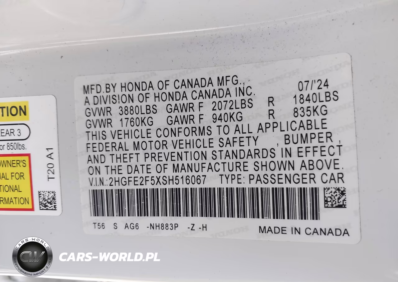 2025 Honda Civic Sport VIN:2HGFE2F5XSH516067 - 9