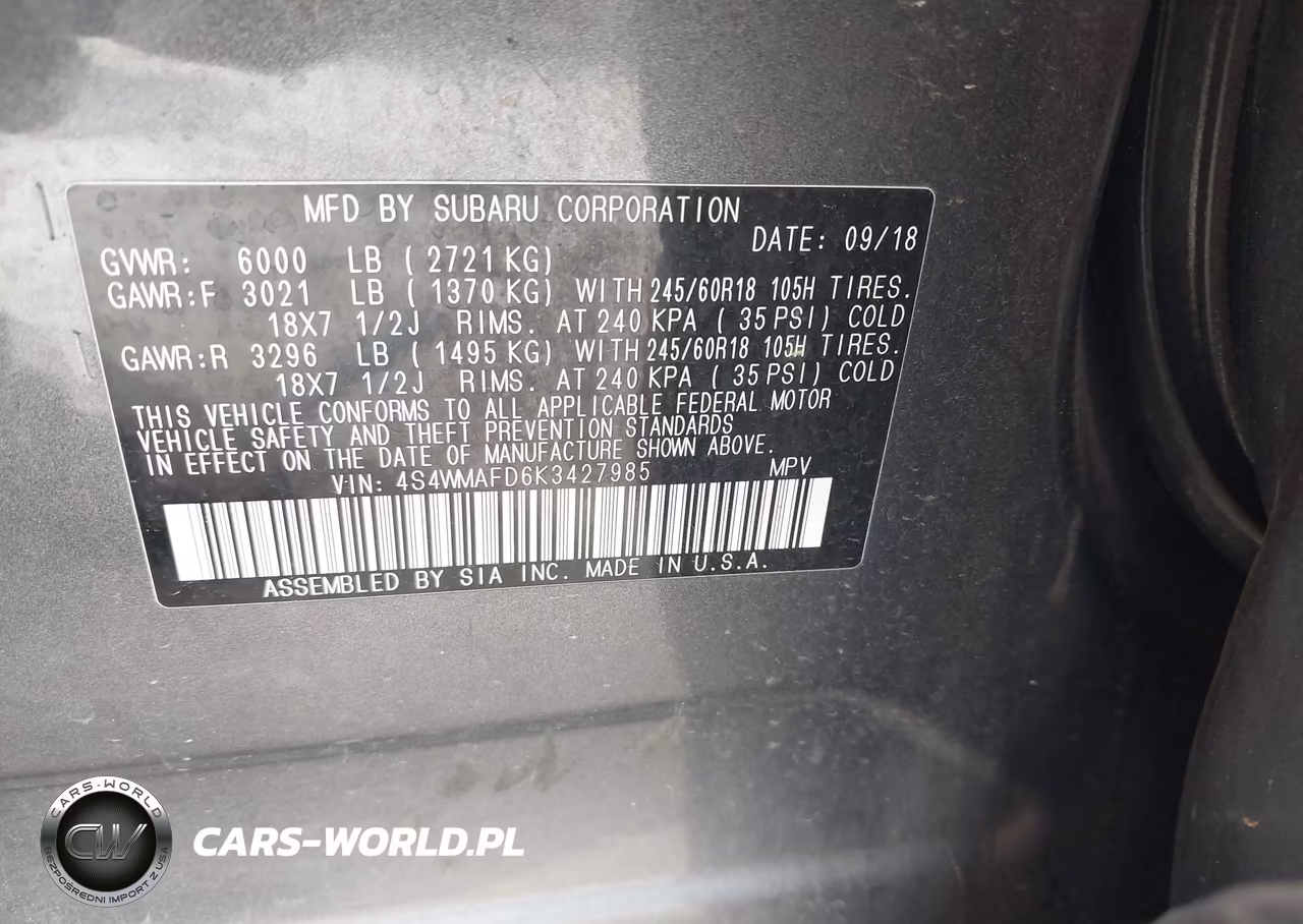 2019 Subaru Ascent Premium VIN:4S4WMAFD6K3427985 - 9