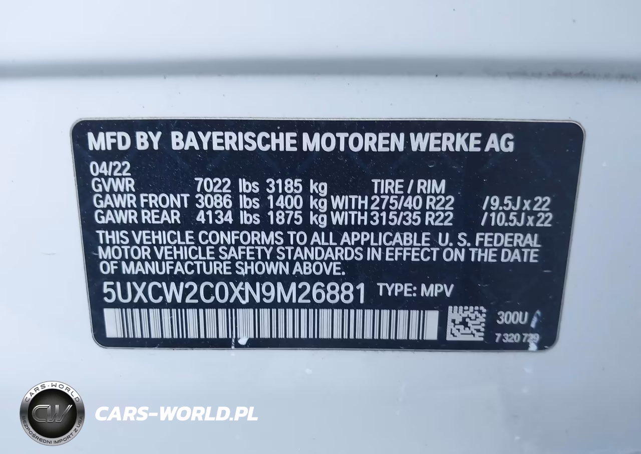 2022 BMW X7 xDrive40I VIN:5UXCW2C0XN9M26881 - 9