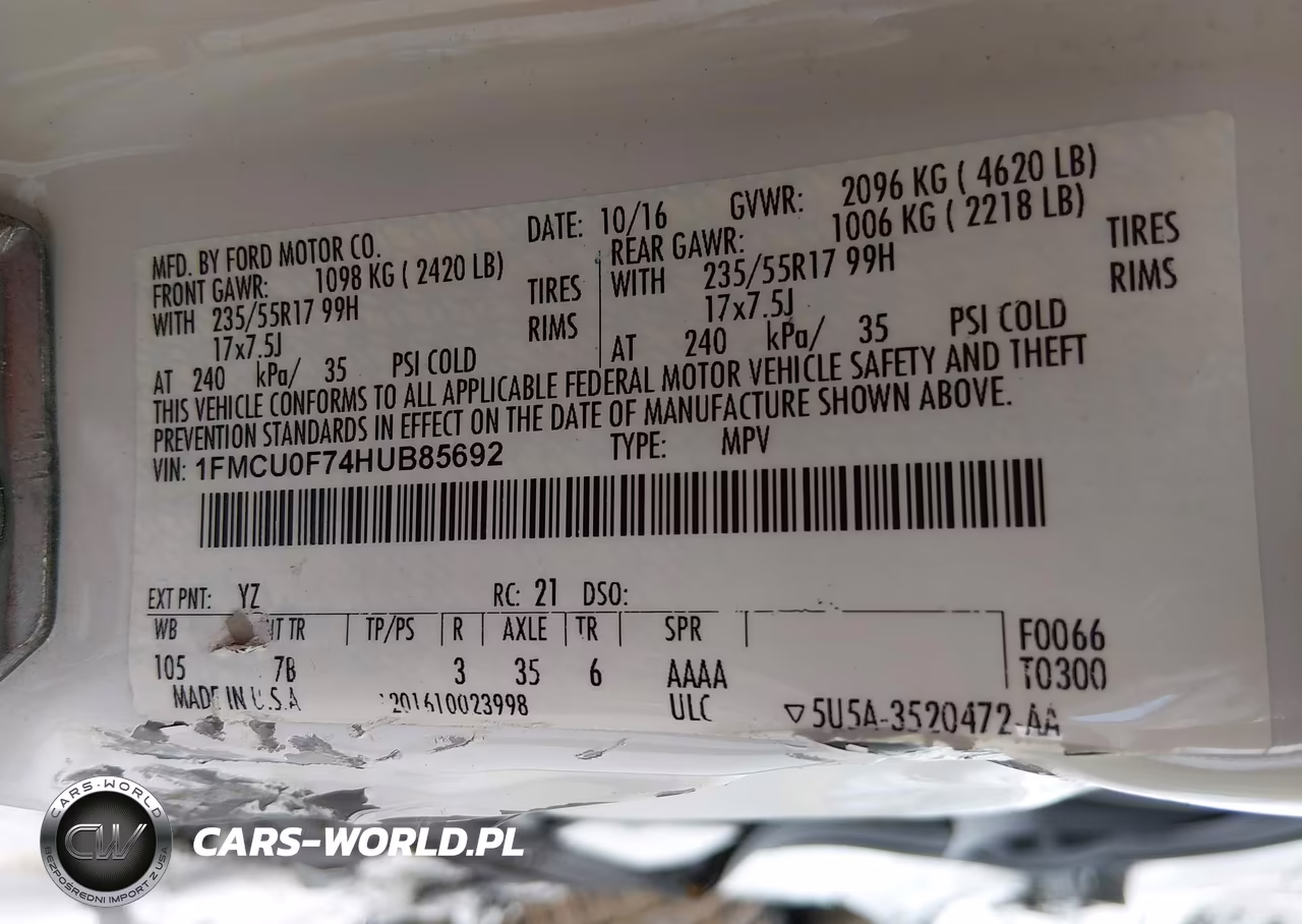 2017 Ford Escape S VIN:1FMCU0F74HUB85692 - 9