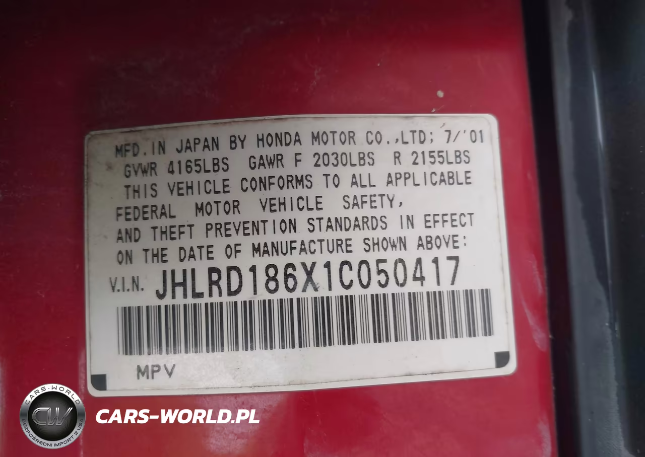 2001 Honda Cr-V Ex VIN:JHLRD186X1C050417 - 9