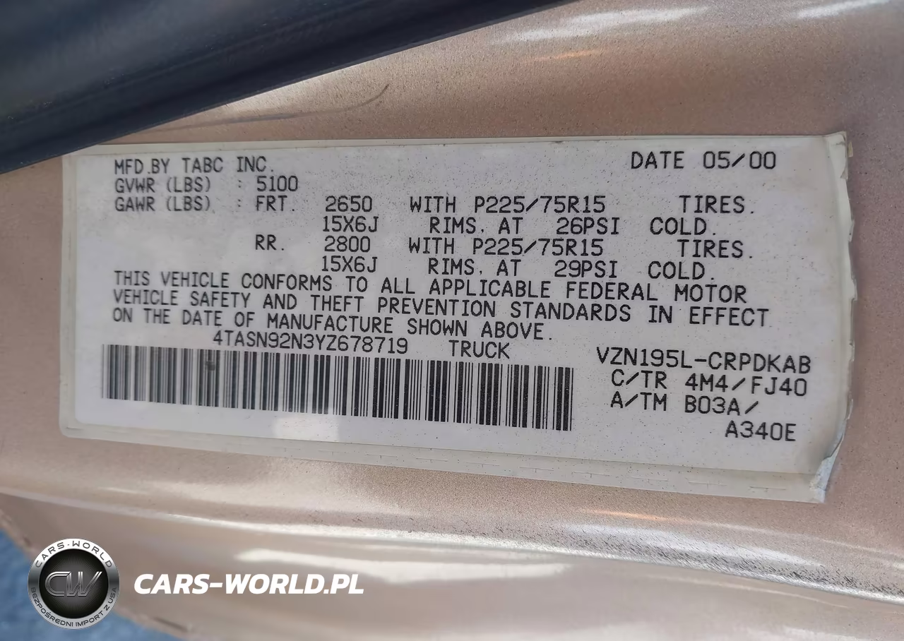 2000 Toyota Tacoma Prerunner V6 VIN:4TASN92N3YZ678719 - 9