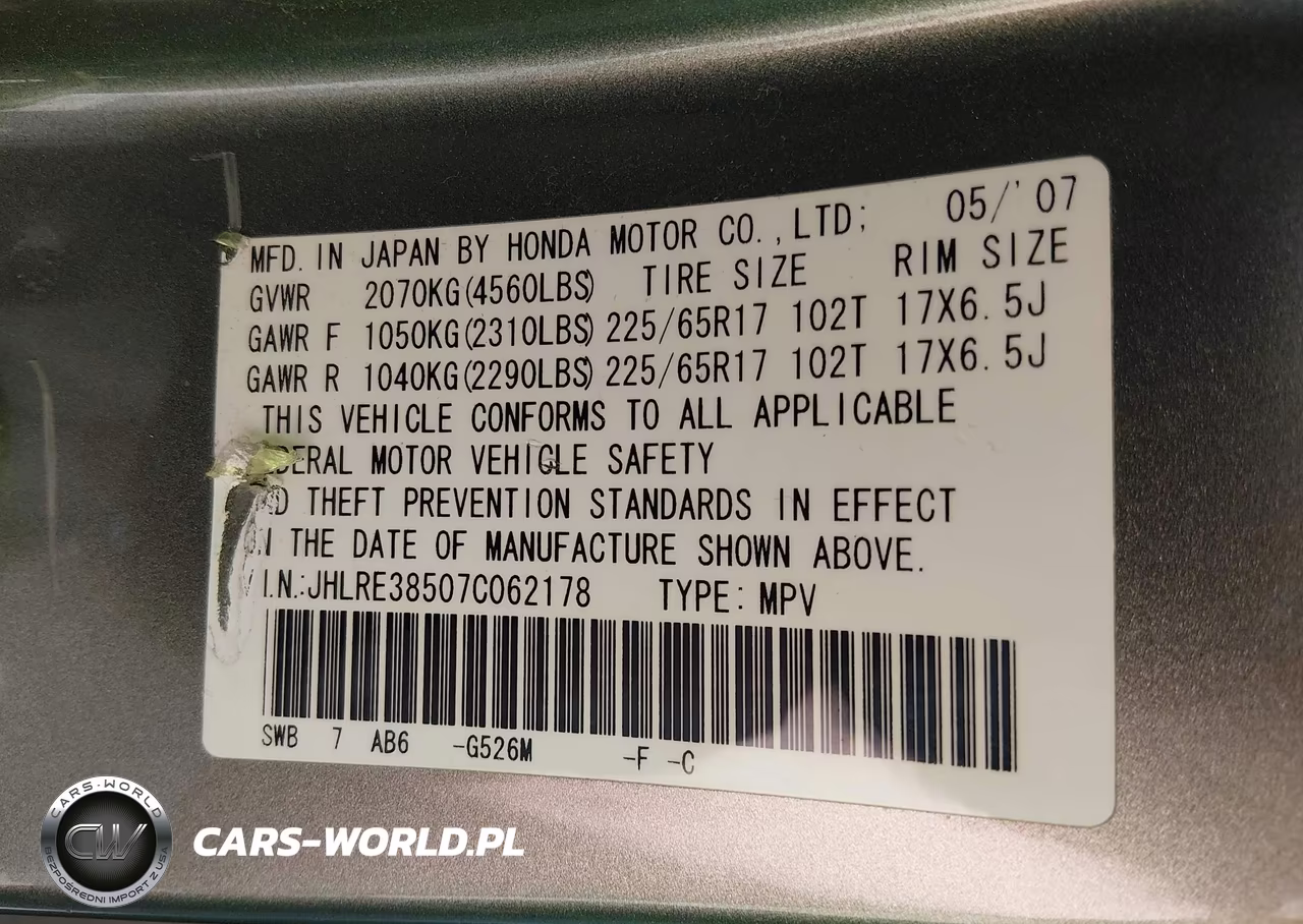 2007 Honda Cr-V Ex VIN:JHLRE38507C062178 - 9