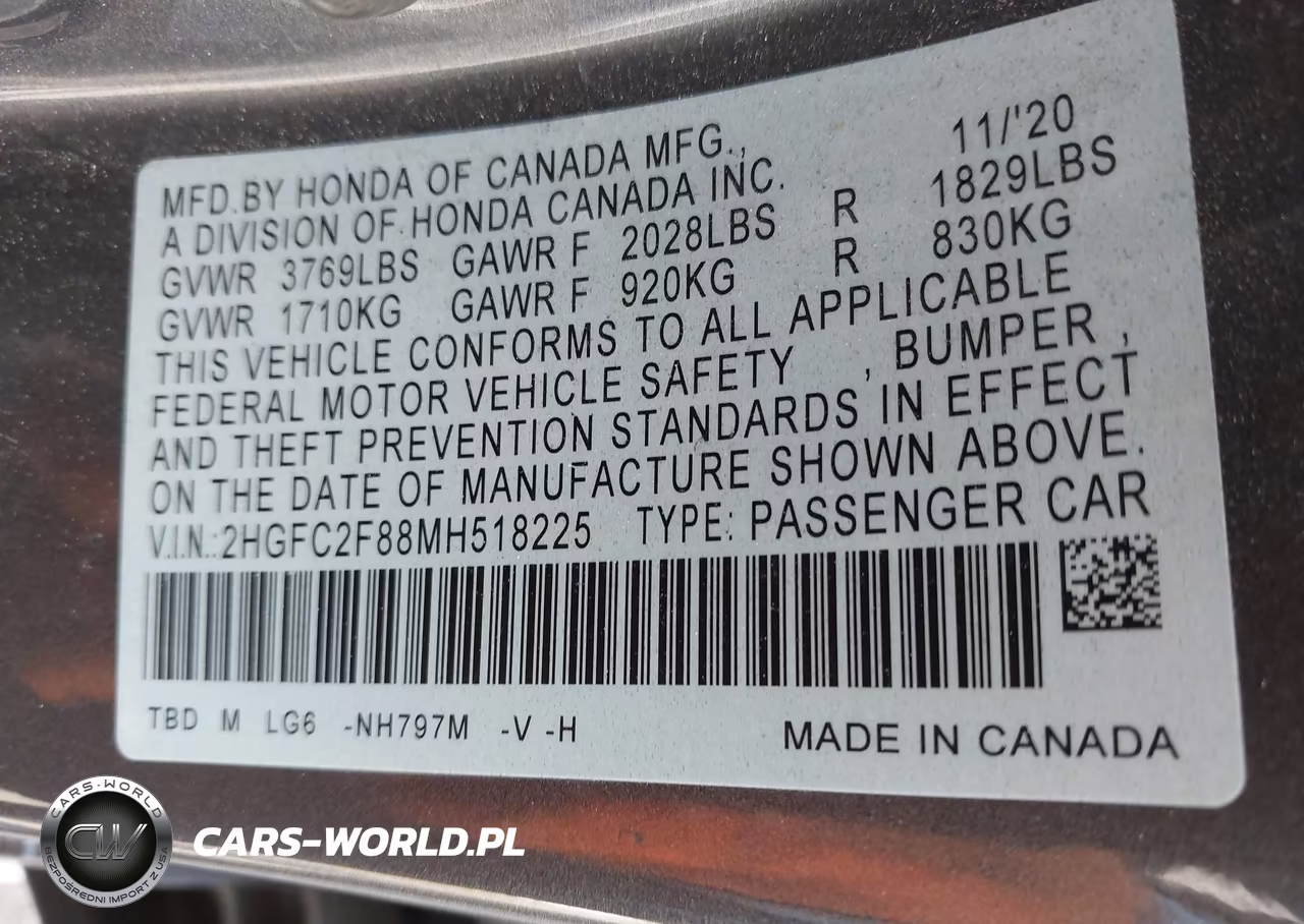 2021 Honda Civic Sport VIN:2HGFC2F88MH518225 - 9