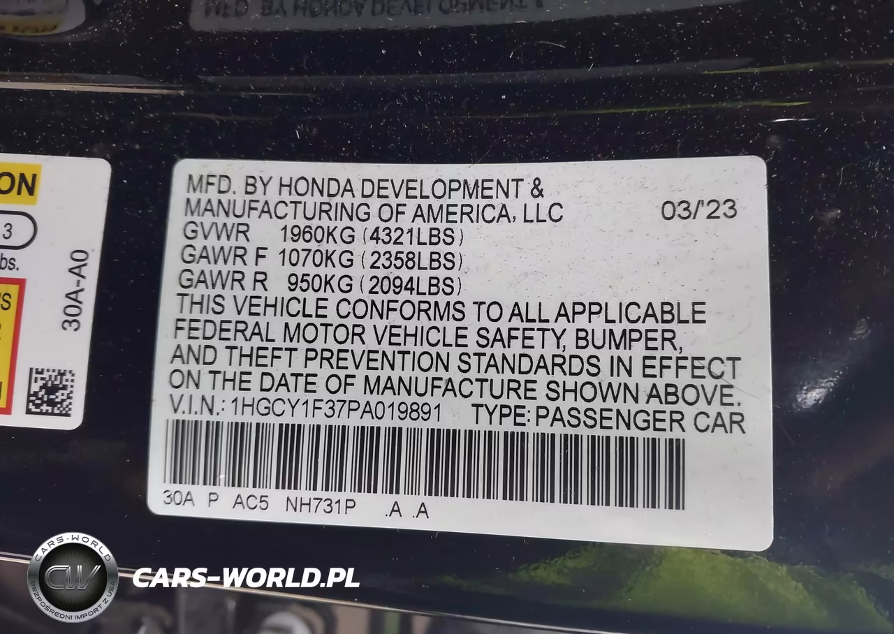 2023 Honda Accord Ex VIN:1HGCY1F37PA019891 - 9