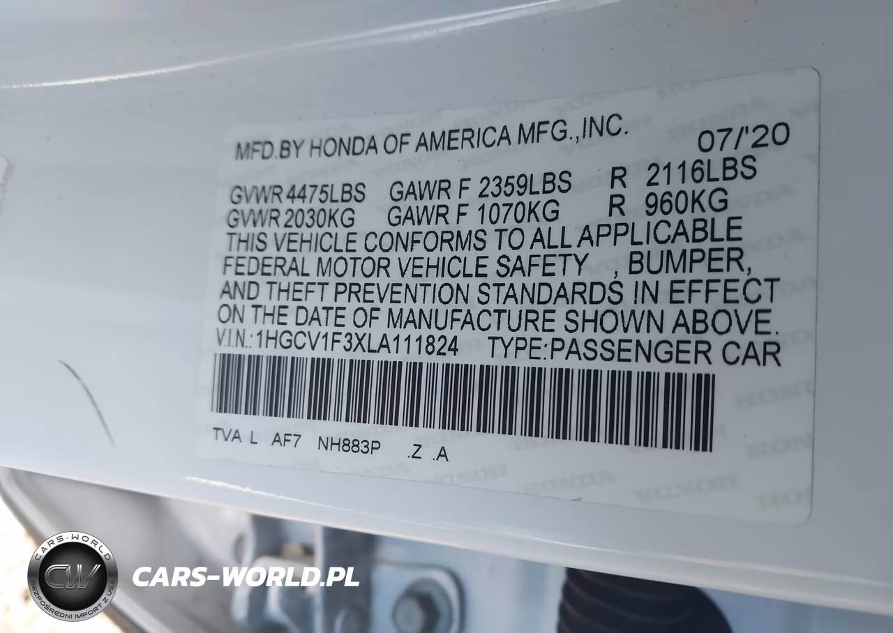 2020 Honda Accord Sport VIN:1HGCV1F3XLA111824 - 9