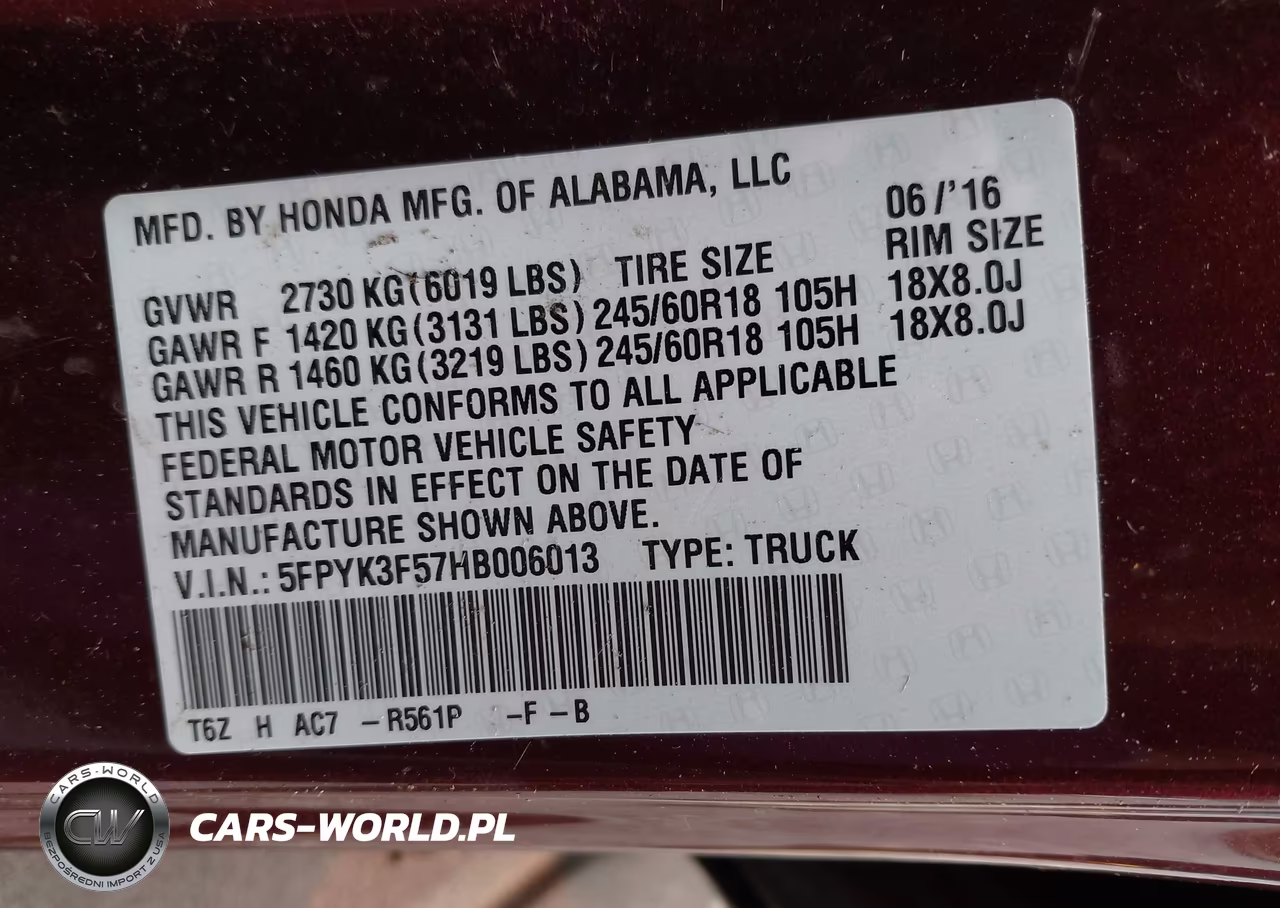2017 Honda Ridgeline Rtl VIN:5FPYK3F57HB006013 - 9